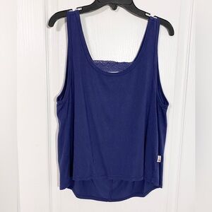 NWT T2Love Embroidered Strap Draped Back Hi Lo Tank Top USA MADE Navy Girl’s 14